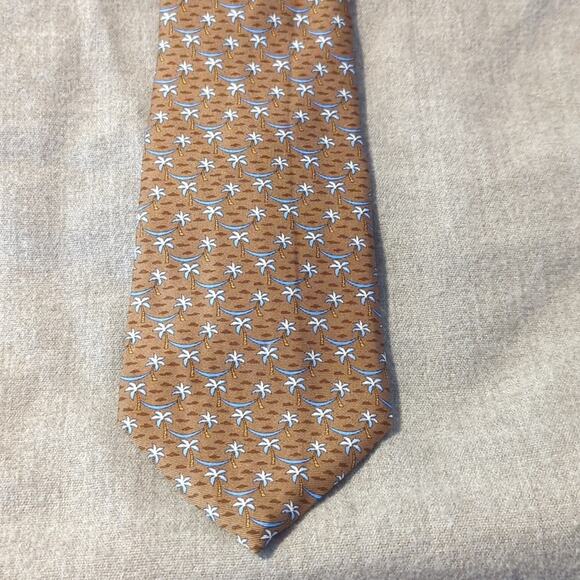 Brooks Brothers Country Club Line 100% Silk Printed in Italy Brown Palm Tree Tie - Picture 1 of 5